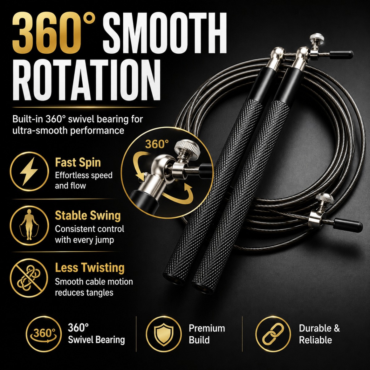 Jump Rope Speed Bearing - 360 graden kogellagersnelheidsspringtouw, verstelbare stalen draad,